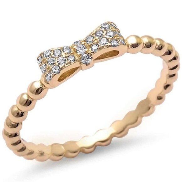 Gold-Plated Sterling Silver White Topaz Bow Tie Ring Size 8, .60 ct Micro Pavé - Picture 1 of 5